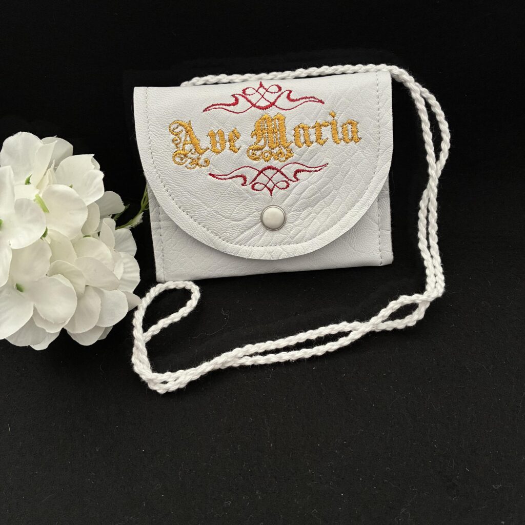 White Kid Leather Rosary Pouch handmade