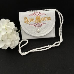 White Kid Leather Rosary Pouch handmade