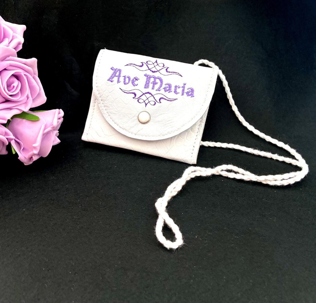 Soft White Leather Rosary Pouch Purse by Divine Rosaries