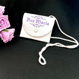 Soft White Leather Rosary Pouch Purse by Divine Rosaries